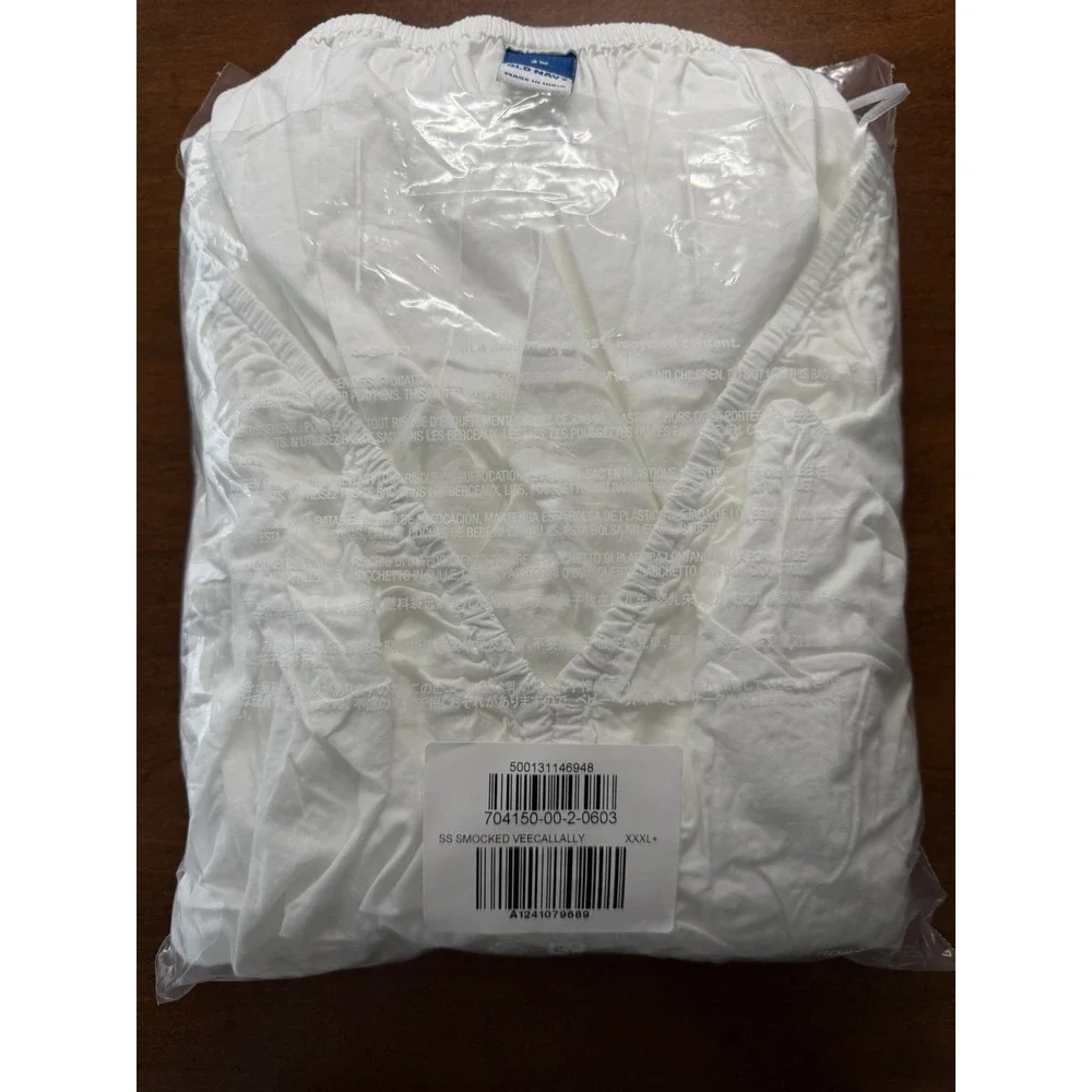 Old Navy Womens Smocked White Peplum Puff Sleeve V-Neck Blouse 3X Cotton Top NWT